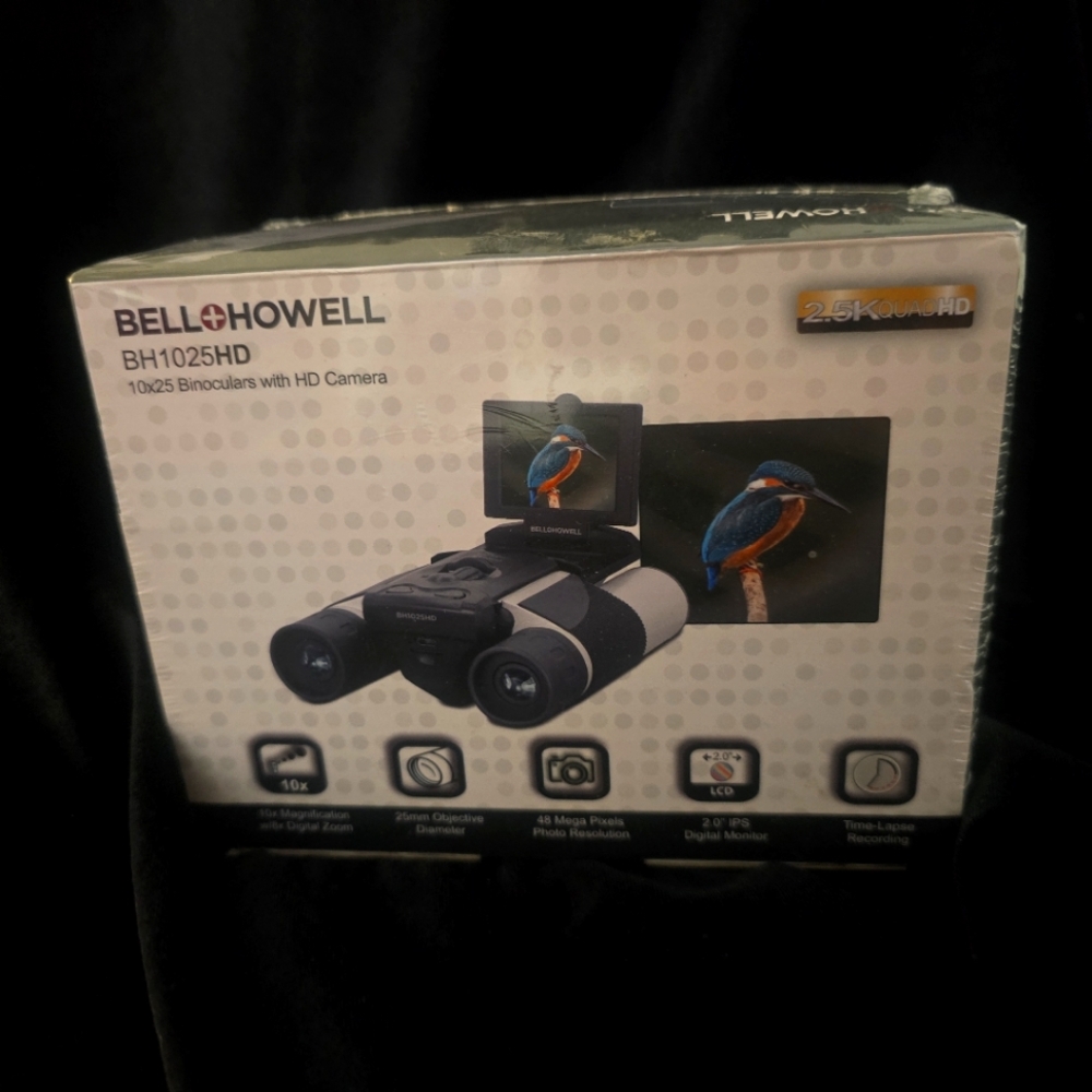 BELL+HOWELL BH1025HD 10X25 BINOCULARS WITH 2.5K HD DIGITAL CAMERA New Sealed Box